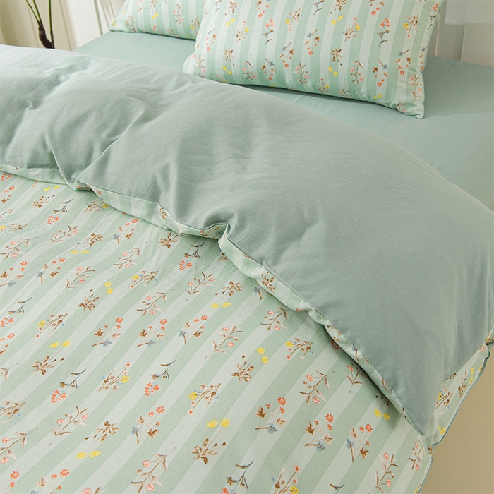 91家纺网 家纺一手货源 找家纺 金昱纺 2025新款A类全棉纯棉双层纱四件套 冬凌-绿