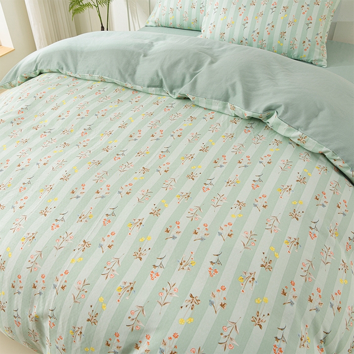 91家纺网 家纺一手货源 找家纺 金昱纺 2025新款A类全棉纯棉双层纱四件套 冬凌-绿