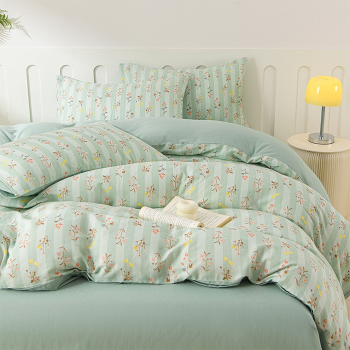 91家纺网 家纺一手货源 找家纺 金昱纺 2025新款A类全棉纯棉双层纱四件套 冬凌-绿