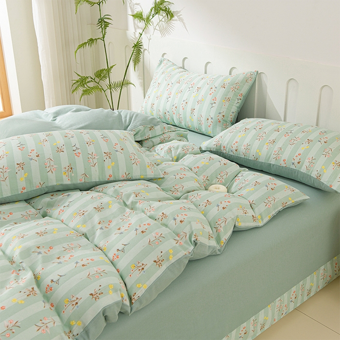 91家纺网 家纺一手货源 找家纺 金昱纺 2025新款A类全棉纯棉双层纱四件套 冬凌-绿