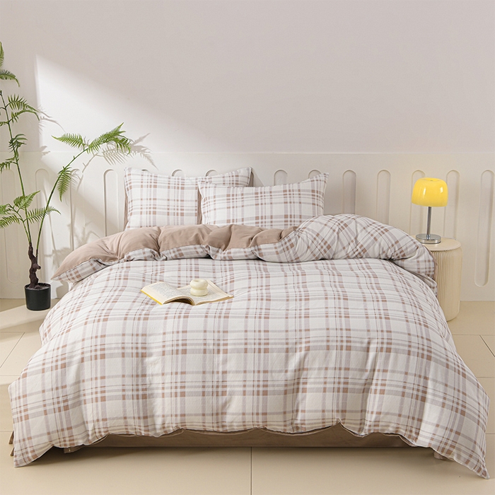 91家纺网 家纺一手货源 找家纺 金昱纺 2025新款A类全棉纯棉双层纱四件套 泡泡格-咖