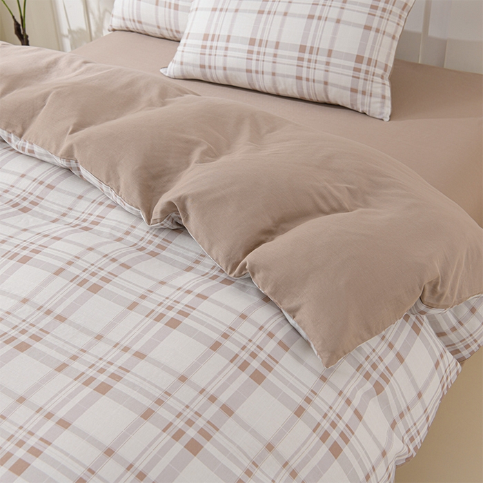 91家纺网 家纺一手货源 找家纺 金昱纺 2025新款A类全棉纯棉双层纱四件套 泡泡格-咖