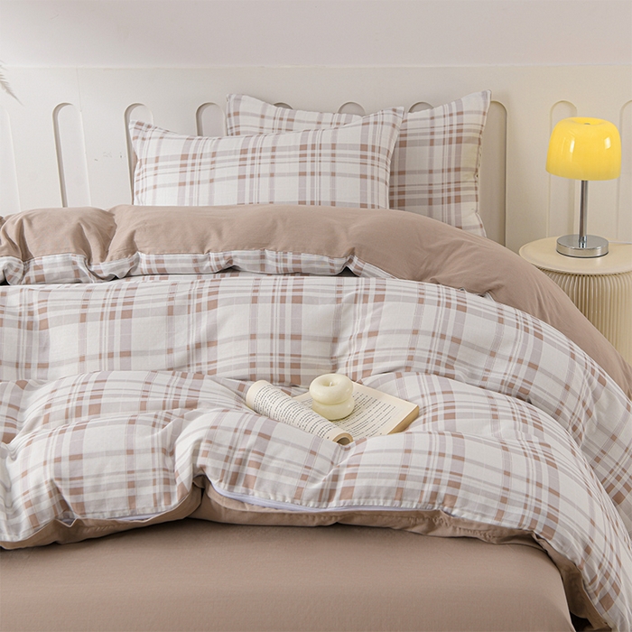 91家纺网 家纺一手货源 找家纺 金昱纺 2025新款A类全棉纯棉双层纱四件套 泡泡格-咖