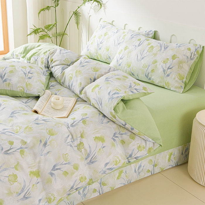 金昱纺 2025新款A类全棉纯棉双层纱四件套 芊芊-绿