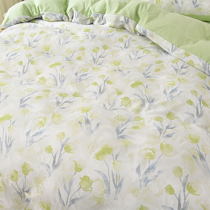 91家纺网 家纺一手货源 找家纺 金昱纺 2025新款A类全棉纯棉双层纱四件套 芊芊-绿