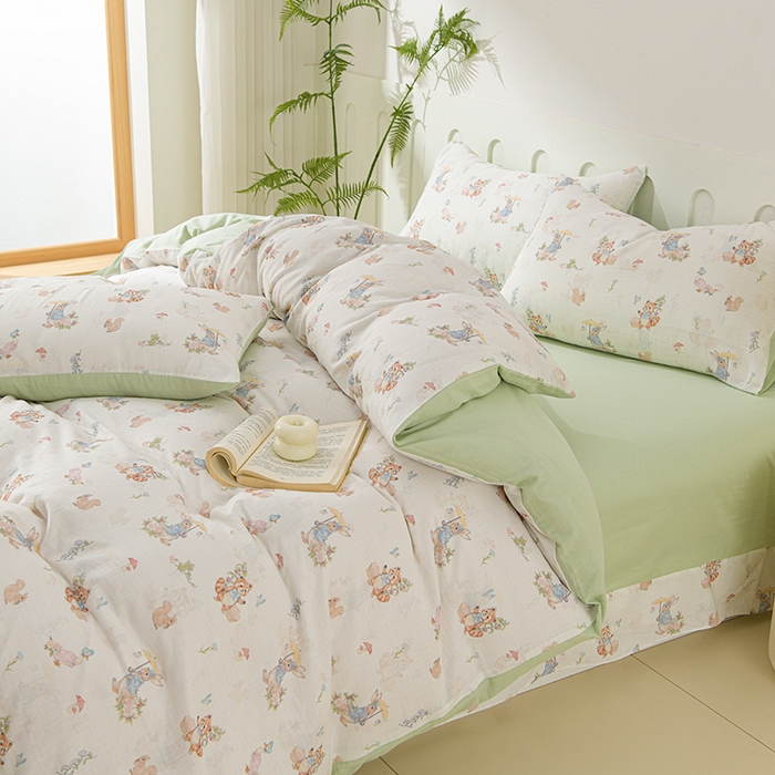 金昱纺 2025新款A类全棉纯棉双层纱四件套 小浣熊