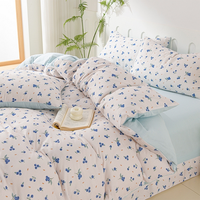 金昱纺 2025新款A类全棉纯棉双层纱四件套 小蓝莓-蓝