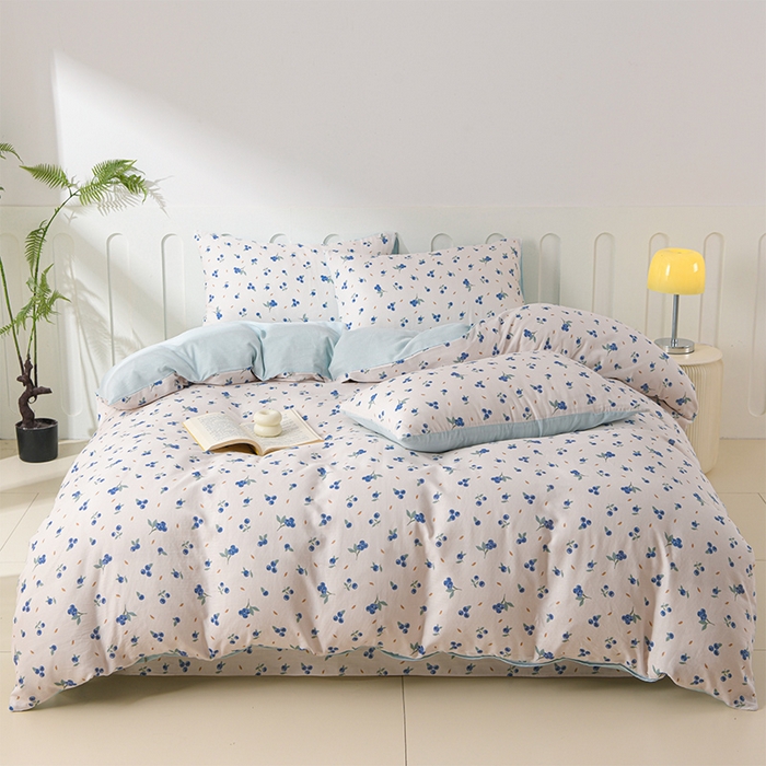 91家纺网 家纺一手货源 找家纺 金昱纺 2025新款A类全棉纯棉双层纱四件套 小蓝莓-蓝