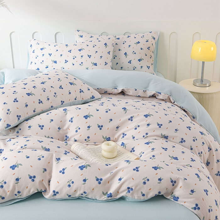 91家纺网 家纺一手货源 找家纺 金昱纺 2025新款A类全棉纯棉双层纱四件套 小蓝莓-蓝