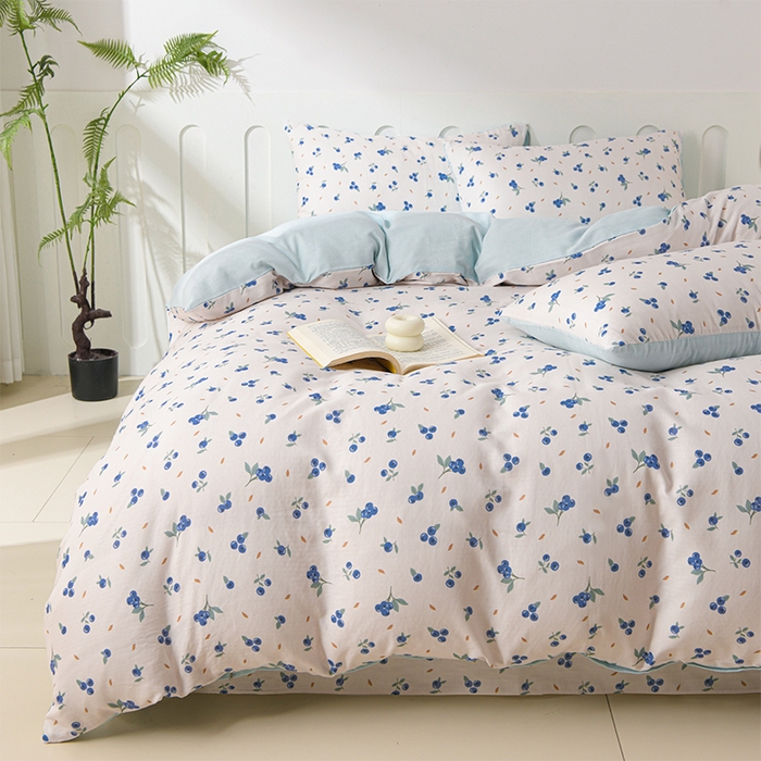 91家纺网 家纺一手货源 找家纺 金昱纺 2025新款A类全棉纯棉双层纱四件套 小蓝莓-蓝