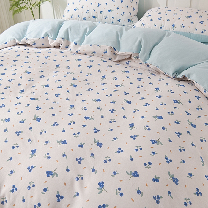 91家纺网 家纺一手货源 找家纺 金昱纺 2025新款A类全棉纯棉双层纱四件套 小蓝莓-蓝