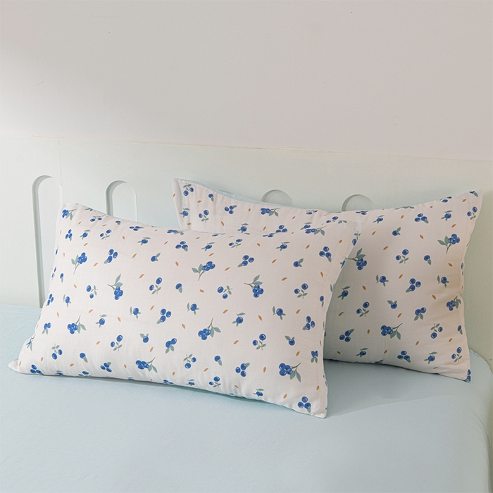 91家纺网 家纺一手货源 找家纺 金昱纺 2025新款A类全棉纯棉双层纱四件套 小蓝莓-蓝