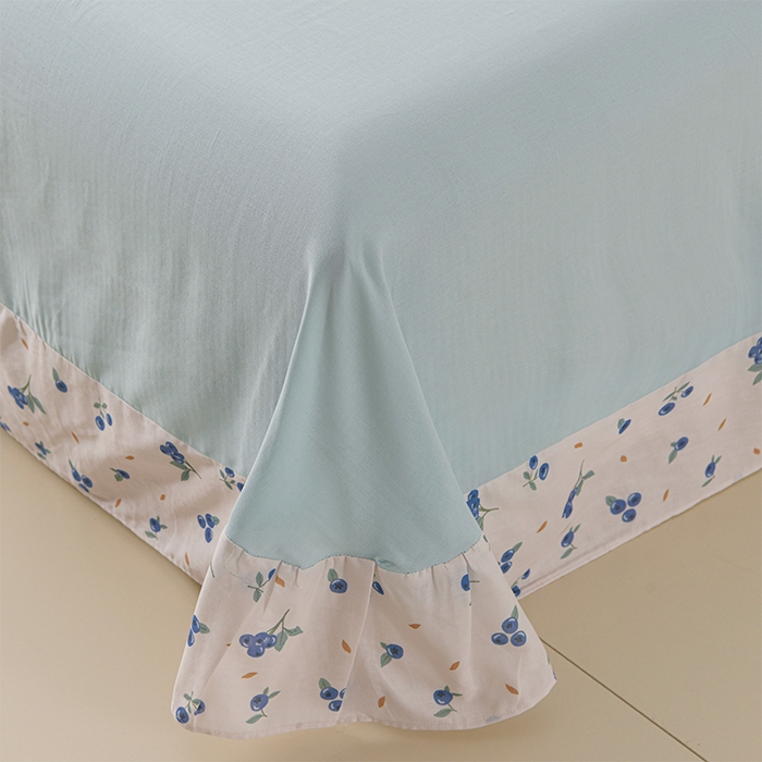 91家纺网 家纺一手货源 找家纺 金昱纺 2025新款A类全棉纯棉双层纱四件套 小蓝莓-蓝