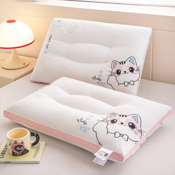 佳尚枕芯 2025新款情侣招财猫护颈枕 枕头枕芯 招财猫-粉 48x74cm/只 高枕