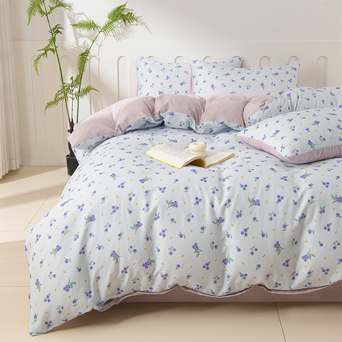 91家纺网 家纺一手货源 找家纺 金昱纺 2025新款A类全棉纯棉双层纱四件套 小蓝莓-紫