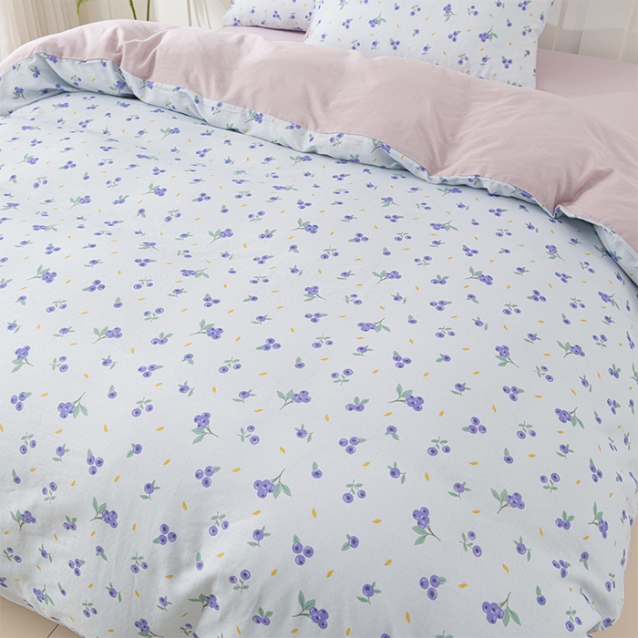 91家纺网 家纺一手货源 找家纺 金昱纺 2025新款A类全棉纯棉双层纱四件套 小蓝莓-紫