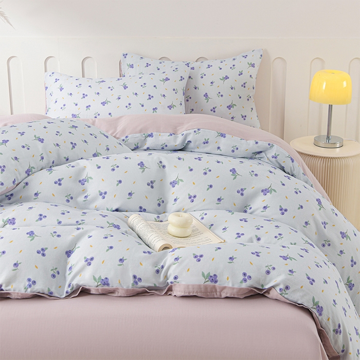 91家纺网 家纺一手货源 找家纺 金昱纺 2025新款A类全棉纯棉双层纱四件套 小蓝莓-紫