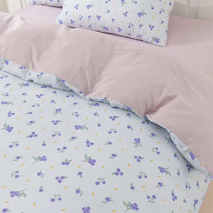 91家纺网 家纺一手货源 找家纺 金昱纺 2025新款A类全棉纯棉双层纱四件套 小蓝莓-紫