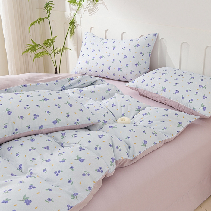 91家纺网 家纺一手货源 找家纺 金昱纺 2025新款A类全棉纯棉双层纱四件套 小蓝莓-紫