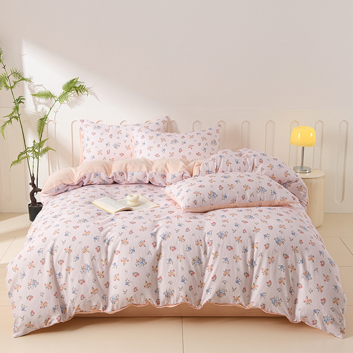 91家纺网 家纺一手货源 找家纺 金昱纺 2025新款A类全棉纯棉双层纱四件套 小美满-粉