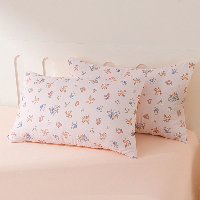 91家纺网 家纺一手货源 找家纺 金昱纺 2025新款A类全棉纯棉双层纱四件套 小美满-粉