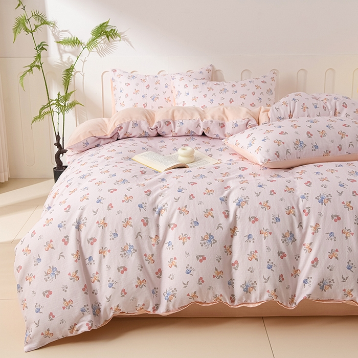 91家纺网 家纺一手货源 找家纺 金昱纺 2025新款A类全棉纯棉双层纱四件套 小美满-粉