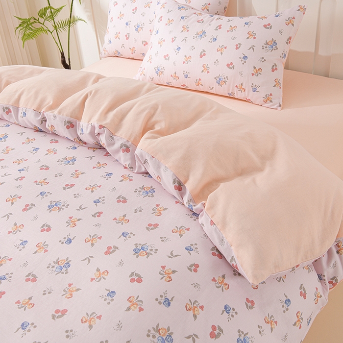 91家纺网 家纺一手货源 找家纺 金昱纺 2025新款A类全棉纯棉双层纱四件套 小美满-粉