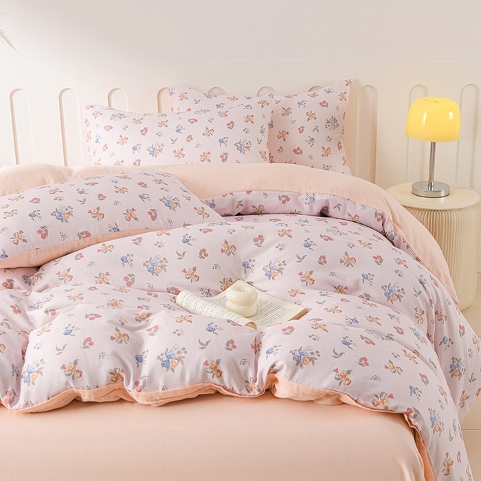 91家纺网 家纺一手货源 找家纺 金昱纺 2025新款A类全棉纯棉双层纱四件套 小美满-粉