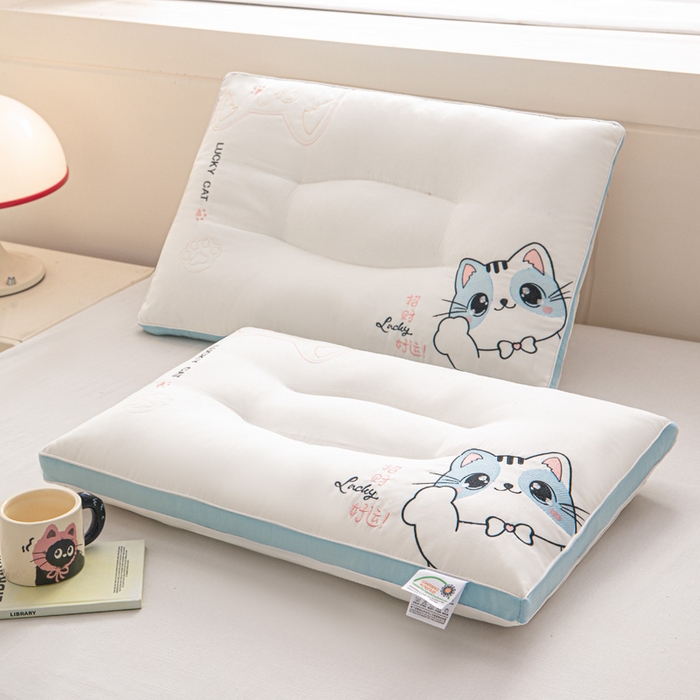 佳尚枕芯 2025新款情侣招财猫护颈枕 枕头枕芯 招财猫-蓝 48x74cm/只 高枕