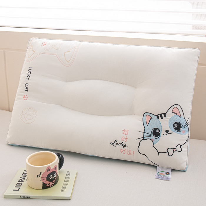 91家纺网 家纺一手货源 找家纺 佳尚枕芯 2025新款情侣招财猫护颈枕 枕头枕芯 招财猫-蓝 48x74cm/只 高枕