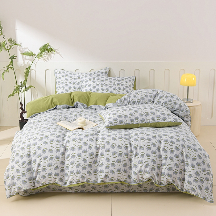 91家纺网 家纺一手货源 找家纺 金昱纺 2025新款A类全棉纯棉双层纱四件套 芝华-绿