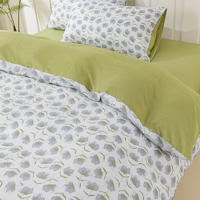 91家纺网 家纺一手货源 找家纺 金昱纺 2025新款A类全棉纯棉双层纱四件套 芝华-绿