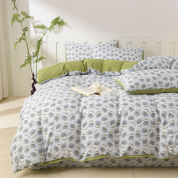 91家纺网 家纺一手货源 找家纺 金昱纺 2025新款A类全棉纯棉双层纱四件套 芝华-绿