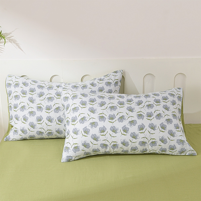 91家纺网 家纺一手货源 找家纺 金昱纺 2025新款A类全棉纯棉双层纱四件套 芝华-绿