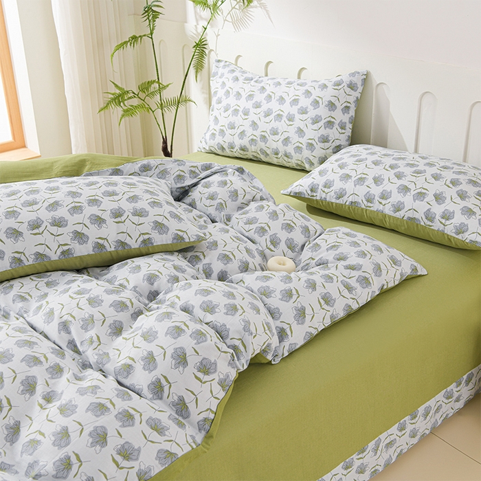 91家纺网 家纺一手货源 找家纺 金昱纺 2025新款A类全棉纯棉双层纱四件套 芝华-绿