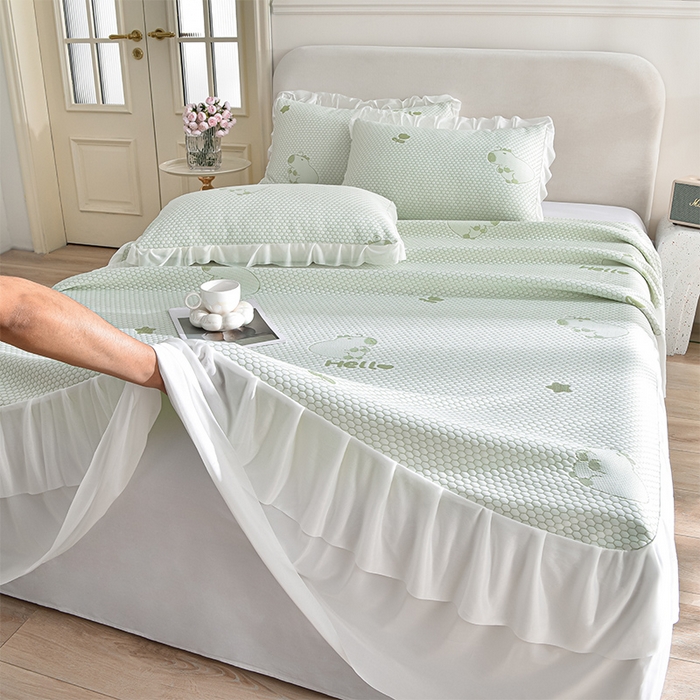 赛丽雅 2025爆款A类凉感豆豆凉席三件套床裙款冰丝软席子床笠款凉席 卡皮巴拉-绿