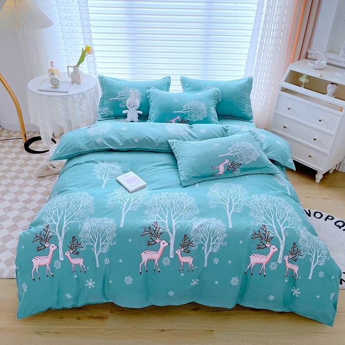 91家纺网 家纺一手货源 找家纺 简冠家纺 2025新款植物羊绒磨毛四件套 鹿林