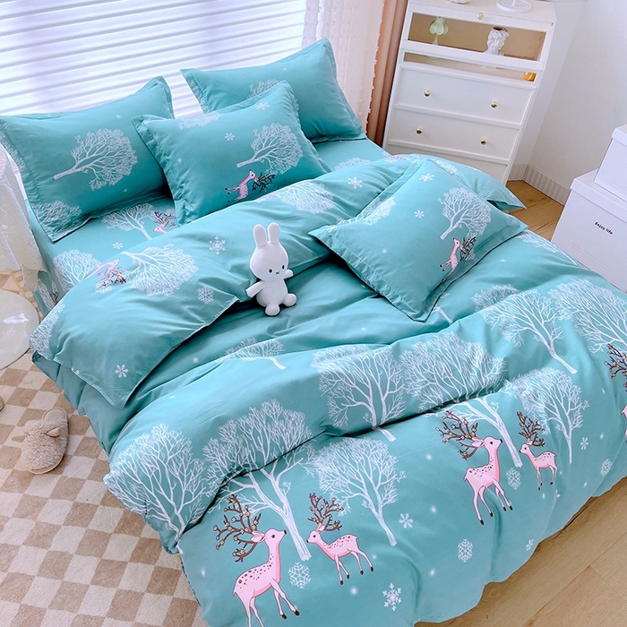 91家纺网 家纺一手货源 找家纺 简冠家纺 2025新款植物羊绒磨毛四件套 鹿林