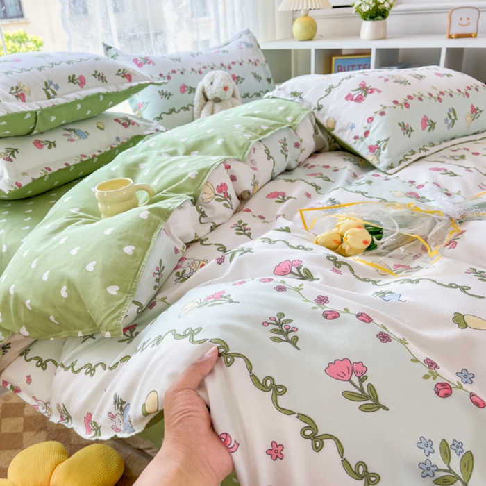 91家纺网 家纺一手货源 找家纺 简冠家纺 2025新款植物羊绒磨毛四件套 林间小兔叽