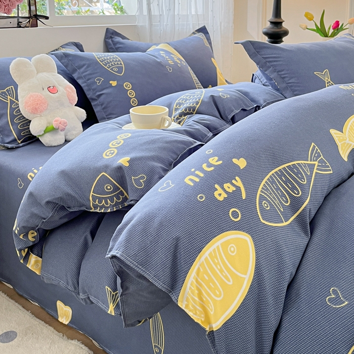 91家纺网 家纺一手货源 找家纺 简冠家纺 2025新款植物羊绒磨毛四件套 游鱼