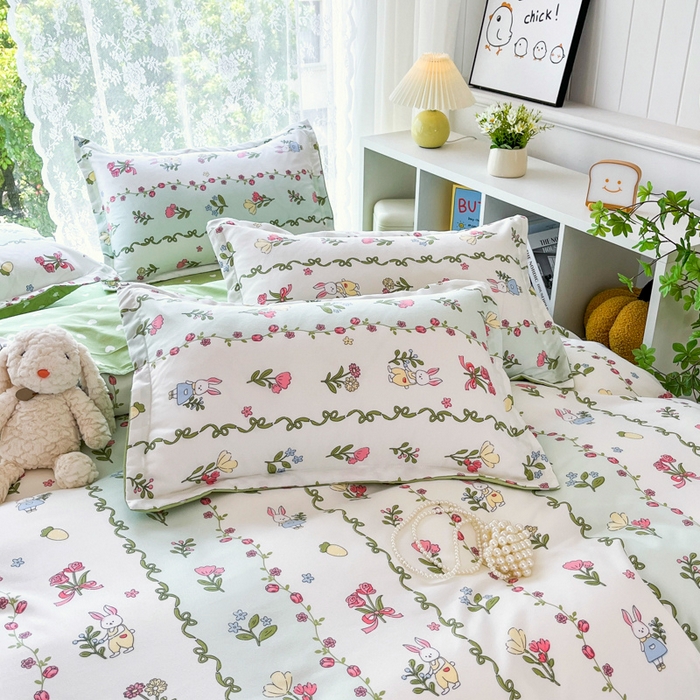 91家纺网 家纺一手货源 找家纺 简冠家纺 2025新款植物羊绒磨毛四件套 林间小兔叽