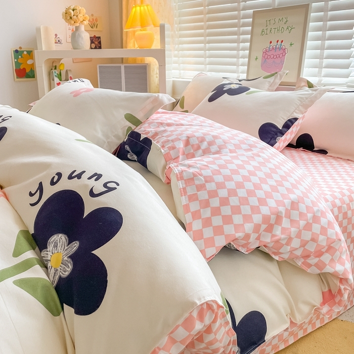 91家纺网 家纺一手货源 找家纺 简冠家纺 2025新款植物羊绒磨毛四件套 温婉花语-粉