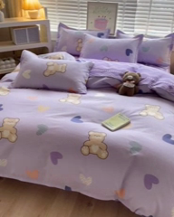 91家纺网 家纺一手货源 找家纺 简冠家纺 2025新款植物羊绒磨毛四件套 绅士熊-紫