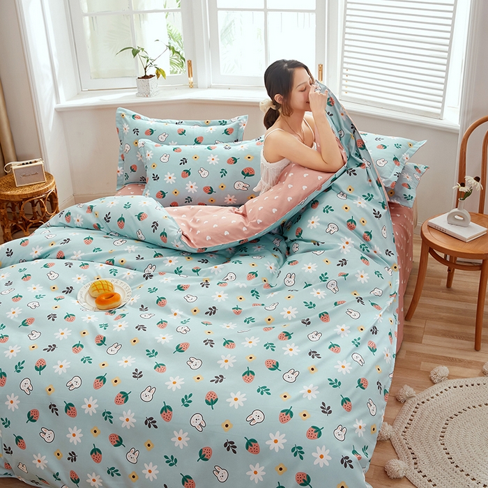 91家纺网 家纺一手货源 找家纺 简冠家纺 2025新款植物羊绒磨毛四件套 恋爱小雏菊 兰