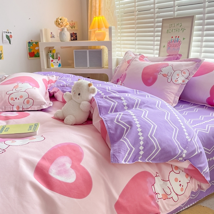 91家纺网 家纺一手货源 找家纺 简冠家纺 2025新款植物羊绒磨毛四件套 奶油兔-粉