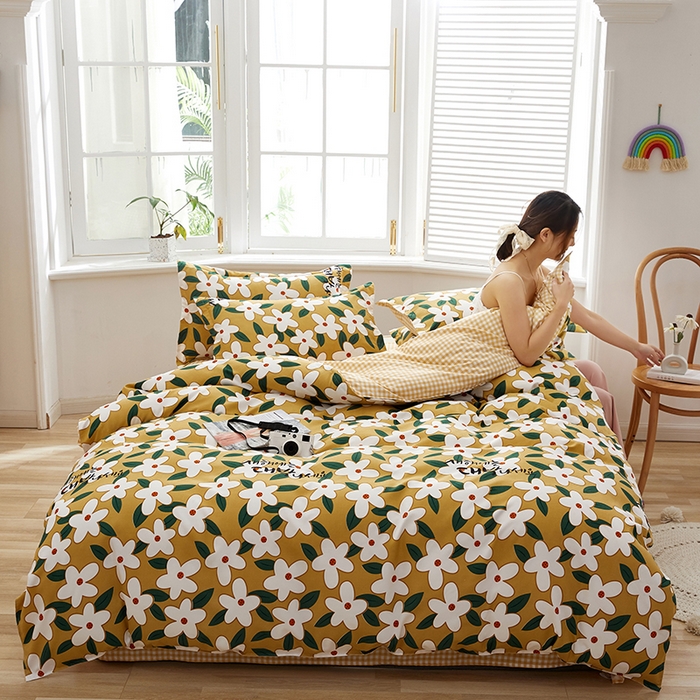 91家纺网 家纺一手货源 找家纺 简冠家纺 2025新款植物羊绒磨毛四件套 恋夏 黄