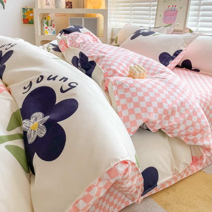 91家纺网 家纺一手货源 找家纺 简冠家纺 2025新款植物羊绒磨毛四件套 温婉花语-粉