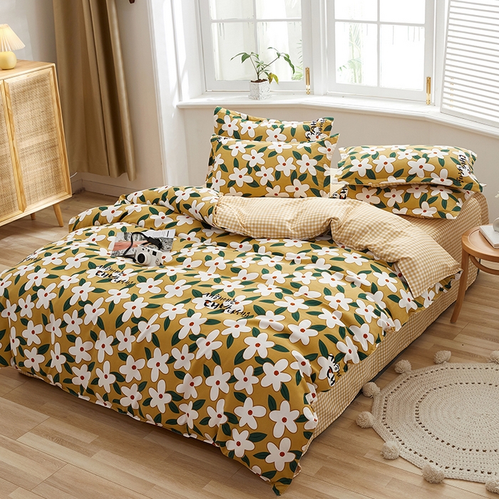 91家纺网 家纺一手货源 找家纺 简冠家纺 2025新款植物羊绒磨毛四件套 恋夏 黄