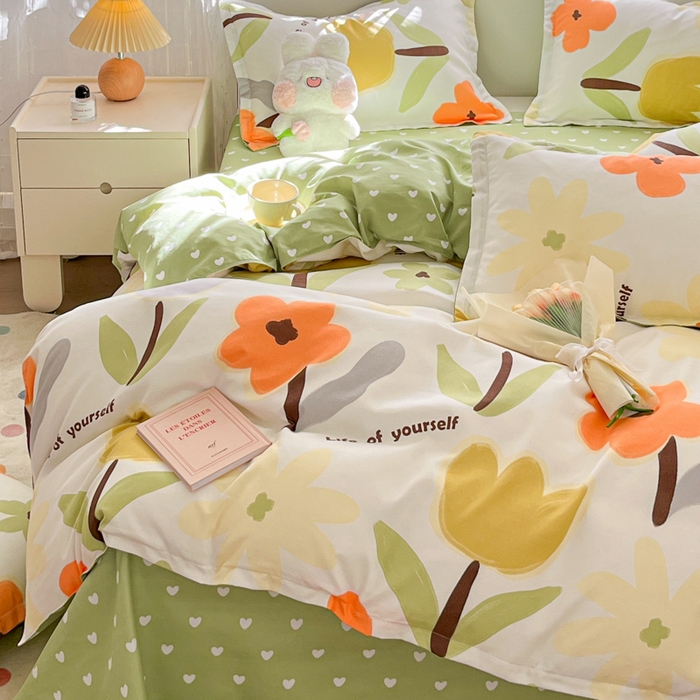 91家纺网 家纺一手货源 找家纺 简冠家纺 2025新款植物羊绒磨毛四件套 阳光花蕊