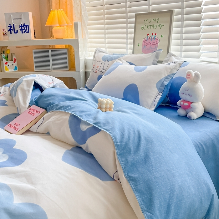 91家纺网 家纺一手货源 找家纺 简冠家纺 2025新款植物羊绒磨毛四件套 奶油兔-蓝